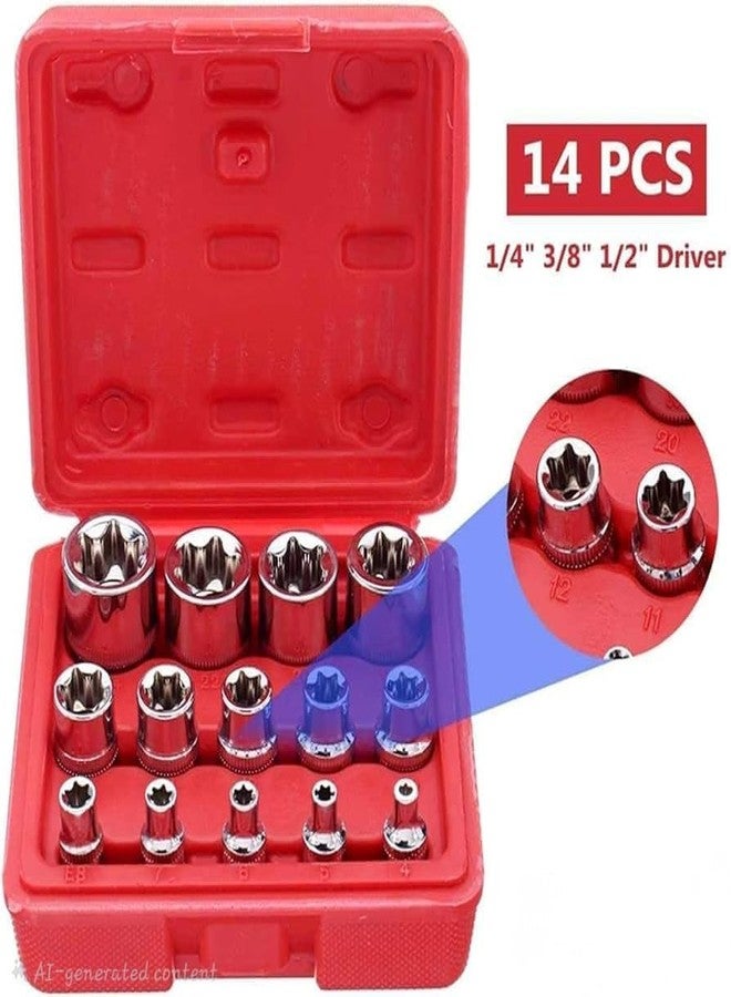 NIKTION مجموعة مفاتيح ربط توركس ممتازة من نيكتيون، مصنوعة من فولاذ الكروم والفاناديوم، مكونة من 14 قطعة - من E4 إلى E24، مجموعة مفاتيح ربط نجمية وعزم دوران فائقة - Image 3